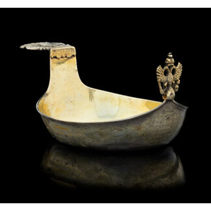 A Russian Imperial Gilt Silver Repoussé Presentation Kovsh Maker Unknown, St. Petersburg, circa 1747