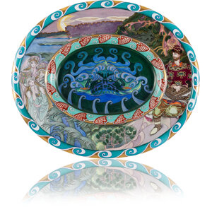 A Russian Faience Platter: 'Sadko' with Decoration After Mikhail Vrubel Marked Kuznetsov Factory with Imperial Wa