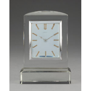 A Cartier Rock Crystal and Rose-Cut Diamond Table Clock, circa 1980 Mark to face: CARTIER
