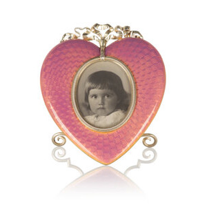 Emperor Nicholas II: An Imperial Fabergé Gilt Silver and Translucent Pink Guilloché Enameled Picture Frame Fabergé, Workm