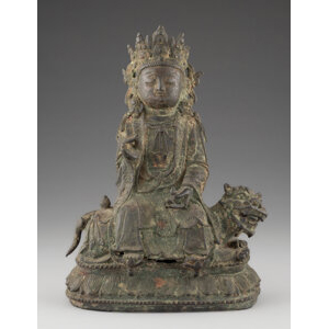 A Chinese Bronze Figure of Guanyin, Ming dynasty and later 10 x 7 x 4 inches (25.4 x 17.8 x 10.2 cm)