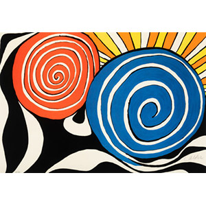 Alexander Calder (1898-1976) Untitled (Red and Blue Swirl with Sun), 1975