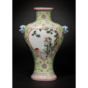 A Chinese Famille Rose Two-Handled Vase, Republic period Marks: Twenty-eighth Year of Republic of China