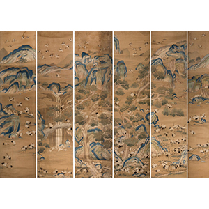 A Very Fine and Rare Partial Set of Six Imperial Chinese Embroidered Silk Hundred Crane Scrolls