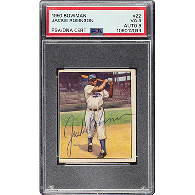 Period-Signed 1950 Bowman Jackie Robinson #22 PSA VG 3, PSA/DNA Auto 9