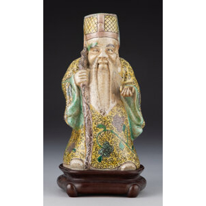 A Chinese Famille Verte Figure of Shoulao with Stand, 20th century 8-3/4 x 4-1/2 x 4-3/8 inches (22.2 x 11.4 x 11.1 cm) (work)