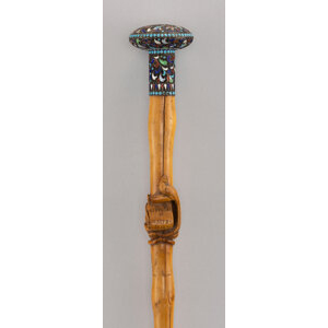 A Champlevé Enameled Carved Wood Cane, early 19th century 34-7/8 x 2 inches (88.6 x 5.1 cm)