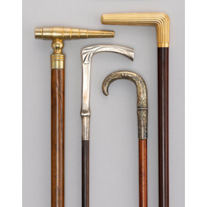 Four Brass, Silver, Metal-Mounted and Carved Wood Canes, circa 1889 and later 35-1/2 x 3-3/4 x 0-3/4 inches (90.2 x 9.5 x 1... (Total: 4 Items)