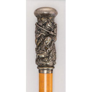 A Silver Hunting Scene Handle in High Relief Cane Marks: SILVER