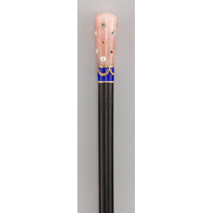 A Rose Quartz, Essex Crystal-Mounted, and Enameled Cane 34-1/2 x 1 inches (87.6 x 2.5 cm)