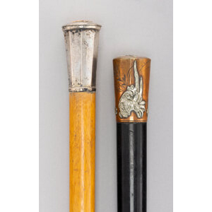 Two Silver, Mixed Metal, and Carved Wood Canes, circa 1900 36 x 1-1/4 x 1-1/4 inches (91.4 x 3.2 x 3.2 cm) (tallest)