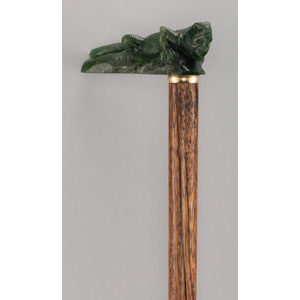 A Carved Hardstone and Wood Cane: Iguana 36 x 5 x 1-1/4 inches (91.4 x 12.7 x 3.2 cm)