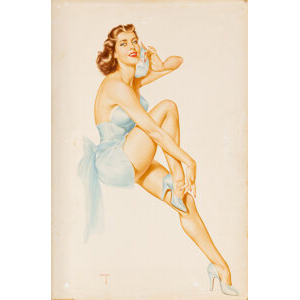 Alberto Vargas (Peruvian/American, 1896-1982) Brunette in Blue with Phone, Maxine Emitt