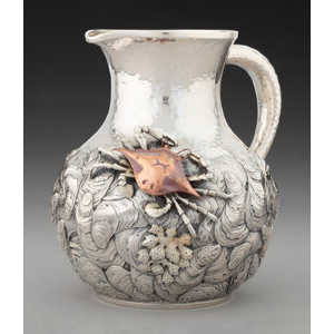 A Whiting Mfg. Co. Japonesque Silver and Mixed Metal Water Pitcher, North Attleboro, Massachusetts, 1866-1924 Marks: (maker