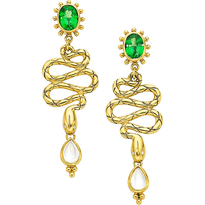 Temple St. Clair Tsavorite Garnet, Moonstone, Diamond, Gold Earrings 