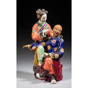 A Chinese Enameled Figural Group, 20th century Marks: four-character wax seal