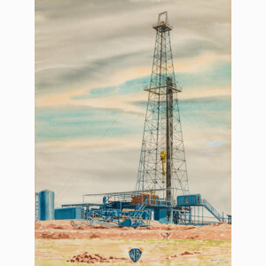 Warner Hoople (American, 1904-1989) Oil Derrick in Open Plains, 1953