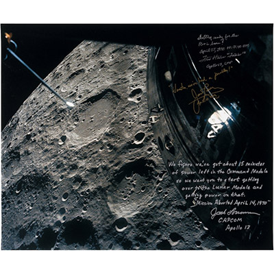 Apollo 13: Extra-Large Lunar Color Photo Signed by James Lovell, Fred Haise, and Jack Lousma