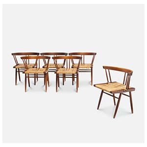 George Nakashima  Set of Six Grass-Seated Chairs