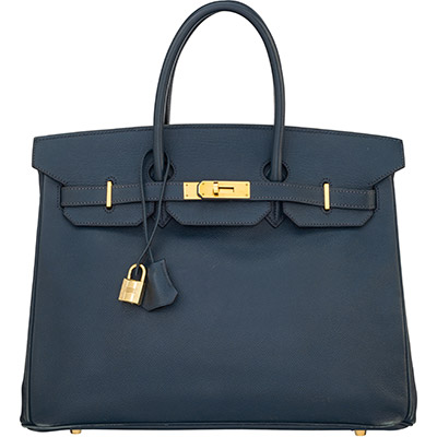 Hermes 35cm Bleu Marine Courchevel Leather Birkin Bag, Inscribed and Signed Twice by Jane Birkin 