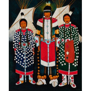 Kevin Red Star (American, b. 1943) Crow Indian War Dancer With his Younger Sisters
