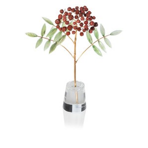 A Fabergé Hardstone Flower Study: Rowan Tree Sprig in Red Jasper, Nephrite, Rock Crystal, and Gold Fabergé, Workmaster He