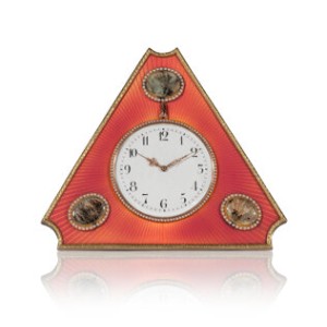 Dowager Empress Maria Feodorovna: A Russian Imperial Fabergé Diamond- and Pearl-Set Translucent Pink Guilloché Enameled Gold-M