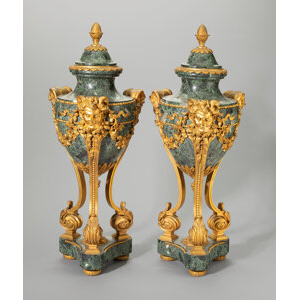 A Pair of Louis XVI-Style Gilt Bronze-Mounted Marble Mantel Covered Urns, late 19th century 25-1/2 x 10 x 10 inches (64.8 x 25.4 x 25.4 cm) (each)