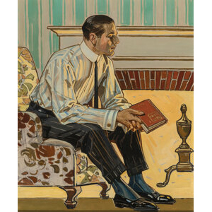 Joseph Christian Leyendecker (American, 1874-1951) Man Seated Before Fireplace (Arrow Collars & Shirts advertisement)