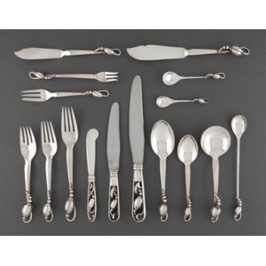 A One Hundred and Ninety-Four-Piece Georg Jensen Blossom Pattern Silver Flatware Service for Twelve, Copenhagen,