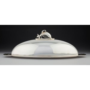 A Georg Jensen No. 600B Pyramid Silver Fish Platter, Cover, and Mazarine, Copenhagen, Denmark, 1933-1944 Design