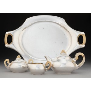 A Rare Four-Piece Henry Van de Velde Partial Gilt Silver Tea Set Including Tray Manufactured by T.H. Müller, Weimar, Germany... (Total: 4 )