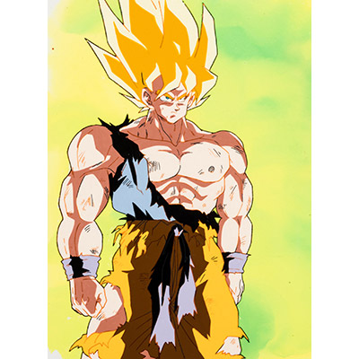 Dragon Ball Z 'A Final Attack' Super Saiyan Goku Pan-Sized Production Cel with Production Background and Animation Drawing (Toei Animation, 1991)