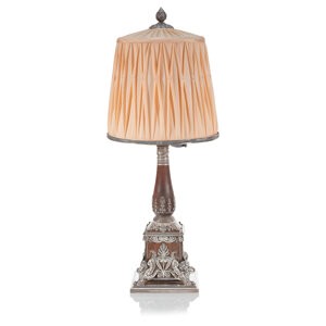 Baron E. Iu. Nolde: A Fabergé Silver-Mounted Wooden Presentation Table Lamp Fabergé, Workmaster Hjalmar Armfelt, St. Pete