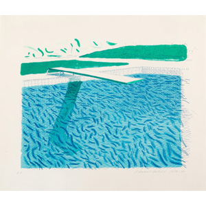 David Hockney (b. 1937) Lithographic Water Made of Lines, Crayon and Two Blue Washes, 1978-1980