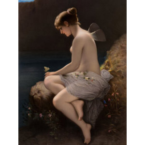A Framed KPM Porcelain Plaque after Wilhelm Kray: Psyche in the Moonlight, circa 1900 Marks: (scepter), KPM, H, B, 16-12