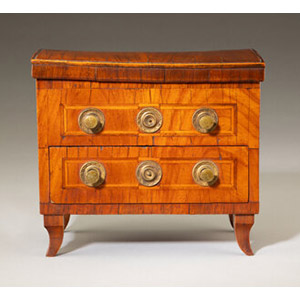 A Louis XVI-Style Walnut Cabinet-Form Inkstand, 19th century 6-1/8 x 7-1/4 x 4-1/2 inches (15.6 x 18.4 x 11.4 cm)