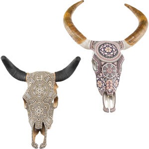 Latin-American School (20th/21st Century) Two Beaded Bull Skulls