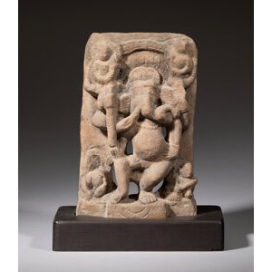 An Indian Sandstone Figure of Ganesha 9 x 6 x 2-3/4 inches (22.9 x 15.2 x 7.0 cm) (work)