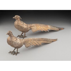 A Pair of Continental Silver Pheasants, late 19th to early 20th century Marks: STERLING SILVER, GH, 925