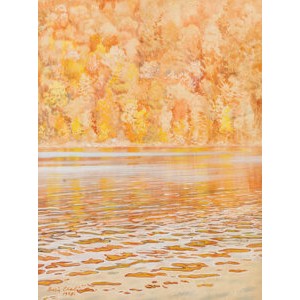 Boris Chaliapin (American, 1897-1979) Autumnal lake scene, 1958