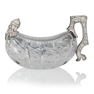 A Russian Silver-Mounted and Cut-Glass Kovsh Maker's marks illegible, likely the 14th Artel, St. Petersburg, circa 1900