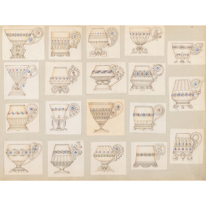 A Group of Nineteen Original Fabergé Atelier Drawings for a Series of Vodka Cups Fabergé, circa 1900-1915