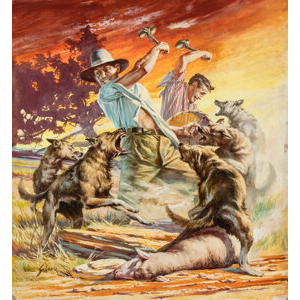 Harry Schaare (American, 1922-2008) Flesh for the Dingoes, For Men Only pulp magazine cover, August 1955