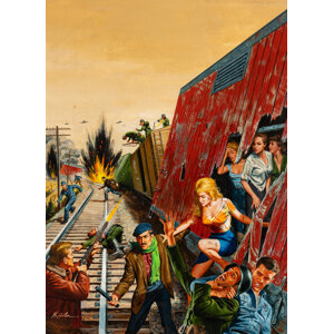Morton Künstler (American, 1931-2025) The Wild Women Who Baited a Panzer Division, For Men Only magazine cover, October