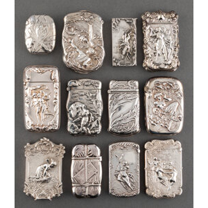 A Collection of Twelve Continental Silver, Silver-Plated, and Coin Silver Match Safes, late 19th/early 20th century 2-7/8 x