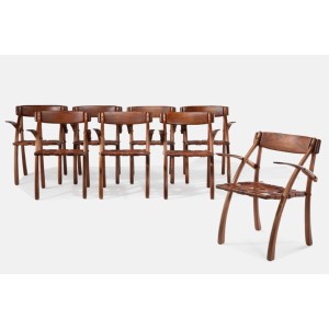Arthur Espenet Carpenter Rare Set of Eight Wishbone Armchairs, 1978