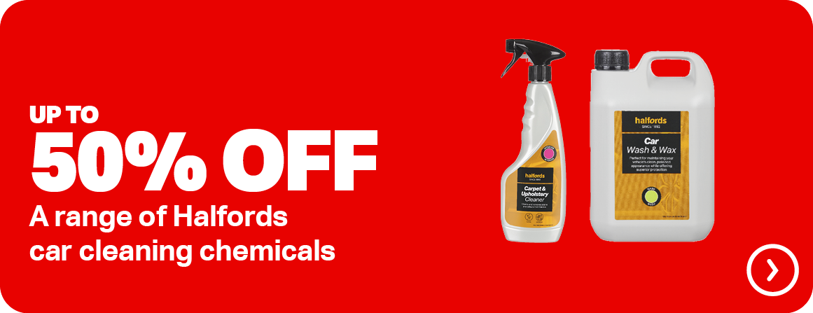 UP TO 50% OFF A RANGE OF HALFORDS CAR CLEANING CHEMICALS