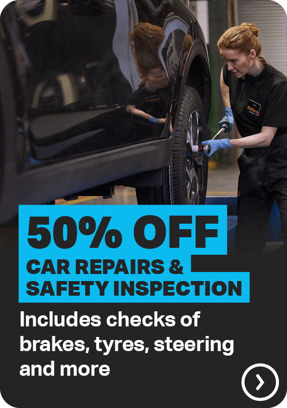 50% OFF CAR REPAIRS & SAFETY INSPECTION - INCLUDES CHECKS OF BRAKES, TYRES, STEERING AND MORE