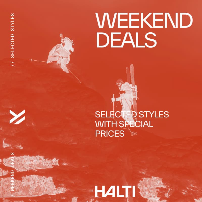an image of a poster for a weekend deal with a couple of people on skis